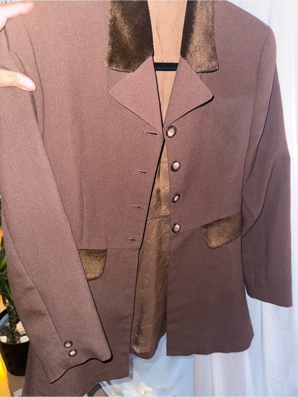 Classic Women's Dark Brown Blazer with Velvet Trim - Picture 7 of 10